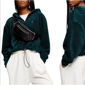 Green Topshop Half Zip Faux-fur Hoodie